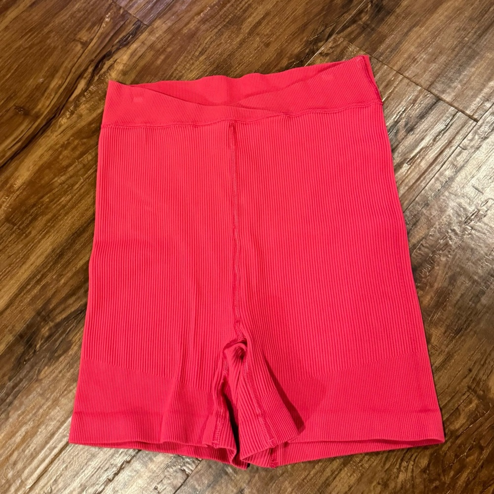 Free People Movement Hot Pink Ribbed Cross Front Biker Shorts Size M